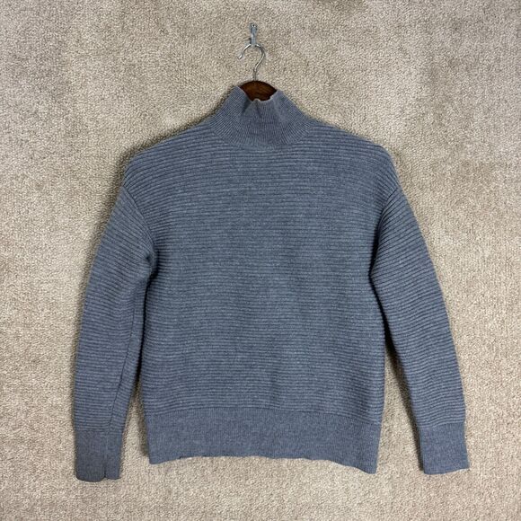 Theory Sweater Womens Smalll S Noble Gray Ribbed Mock Neck Wool Blend Pullover - Picture 2 of 10